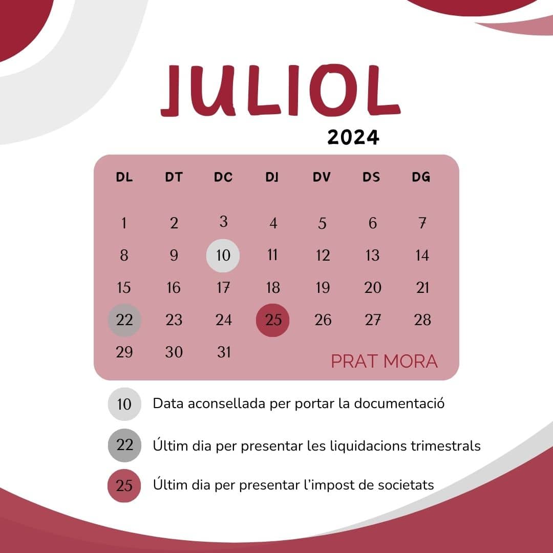 Calendari d'obligacions fiscals de juliol de 2024