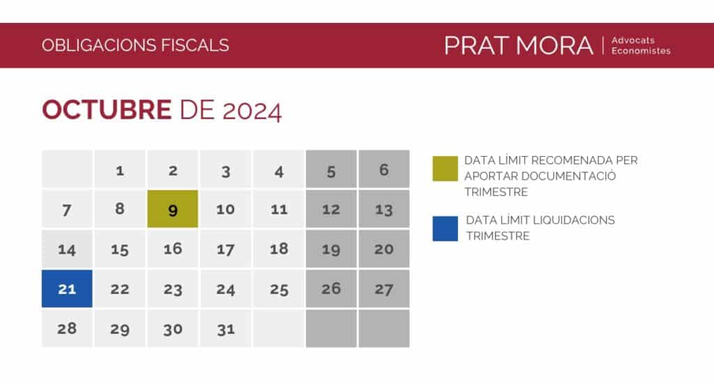 Calendari d'obligacions fiscals d'octubre de 2024