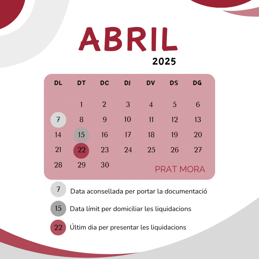 Calendari d'obligacions fiscals d'abril de 2025